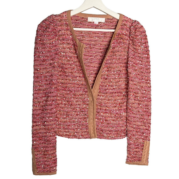 Jill by Jill Stuart Long Sleeve Button Front Tweed Cardigan Sweater Pink Women 8 - Picture 1 of 10